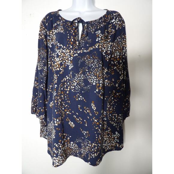 Evri 2X Top Tunic Cheetah Leopard Jag Animal Blue Office Career Big Cat Rayon - Picture 1 of 9